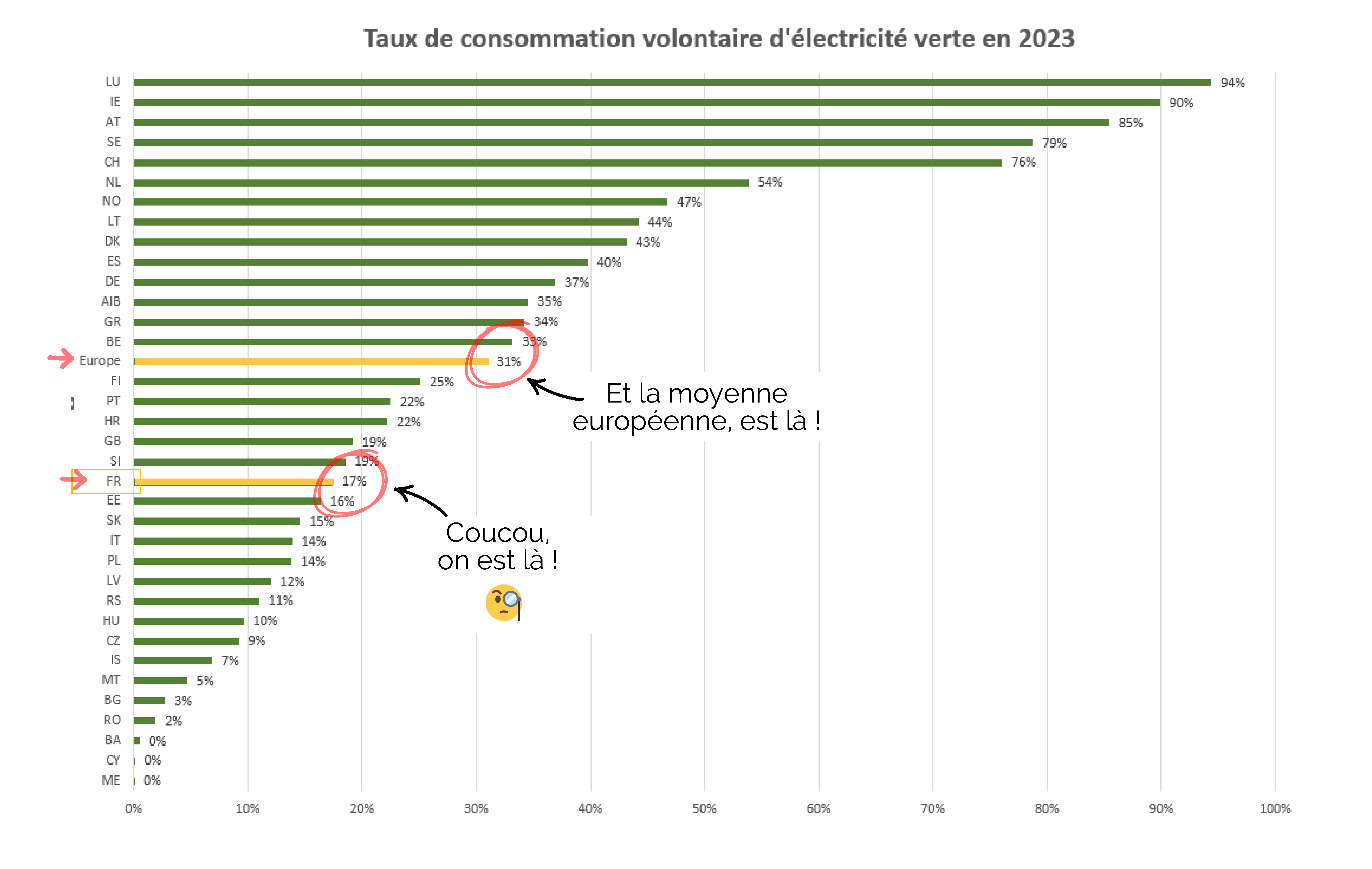 consommation volontaire d'électricité verte en Europe